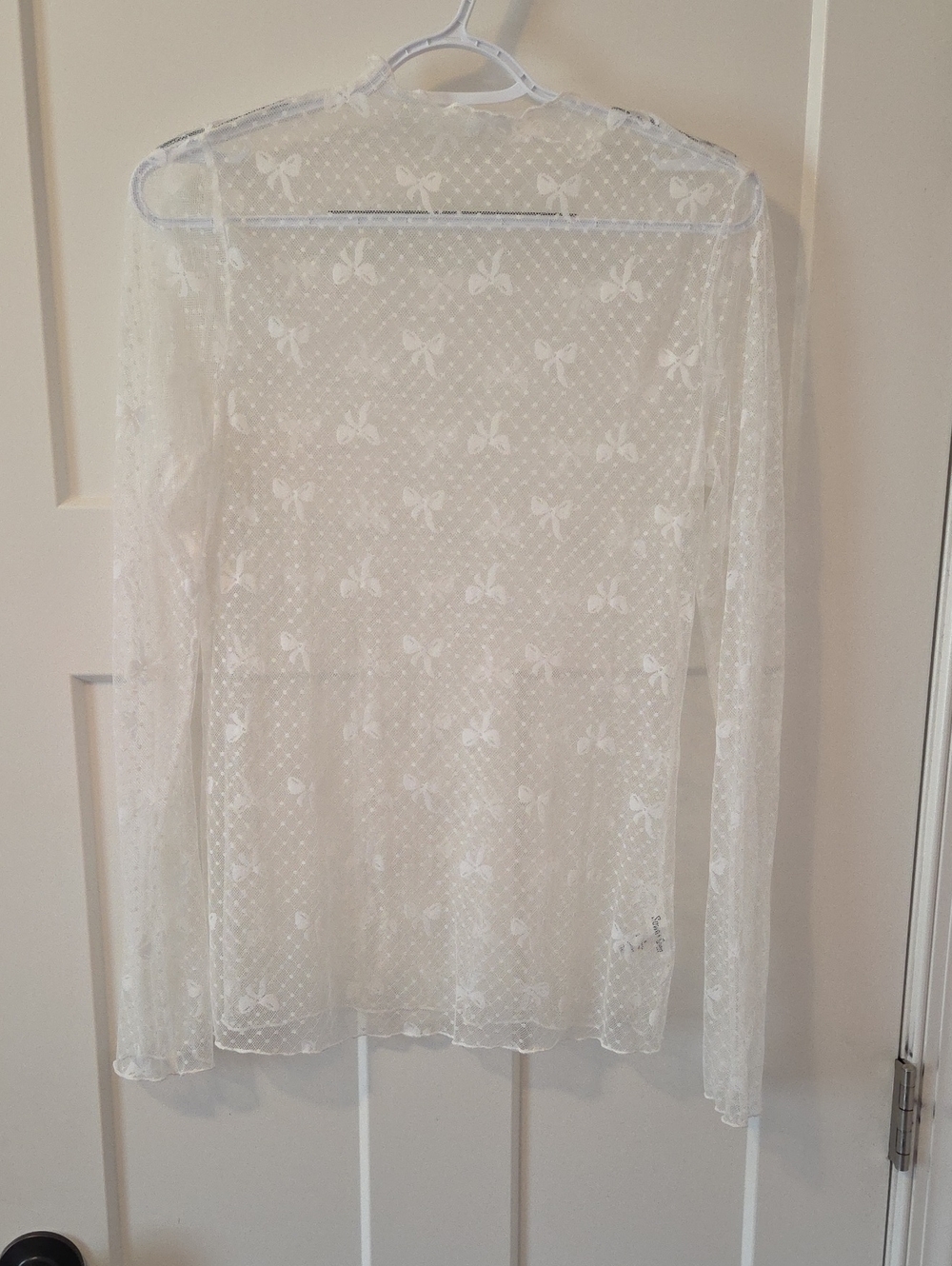 Sheer White Lace Bows Long-Sleeve Top